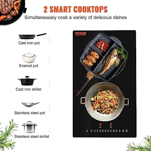 VEVOR 2-Burner Induction Cooktop 3000W 12'' Built-in 220V | Touch Control with 9 Heating Levels & Timer thumbnail 2