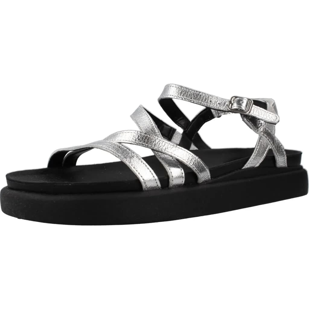 Clarks Women's Aristella RoseSandal, Silver Metallic, 8 | Classic Leather Flat with Buckle — Silver Metallic