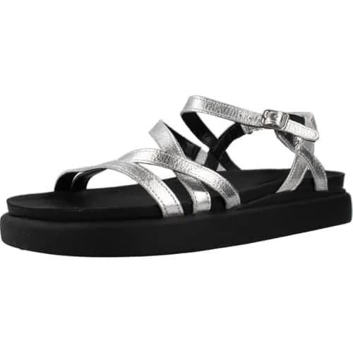 Clarks Women's Aristella RoseSandal, Silver Metallic, 8 | Classic Leather Flat with Buckle thumbnail 1