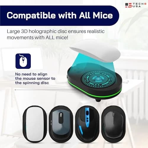 TECH8 USA Undetectable Mouse Mover Jiggler with Ambient Glow Ring and 3D Hologram Alien Disc, Plug & Play, No Software Required thumbnail 3