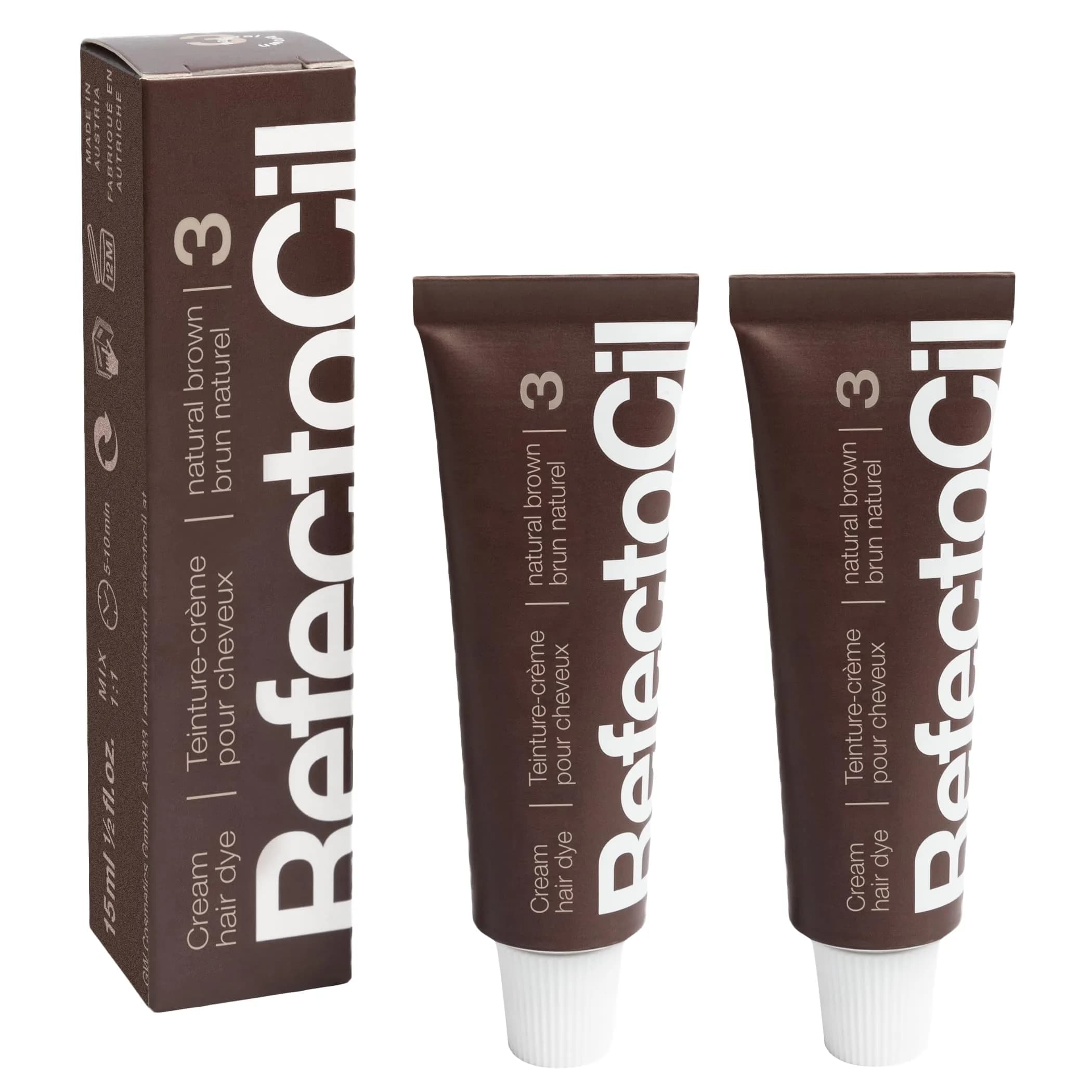 RefectoCil Cream Hair Dye 2-Pack – Long-Lasting Natural Brown (#3) | Vegan, 6 Weeks Durability