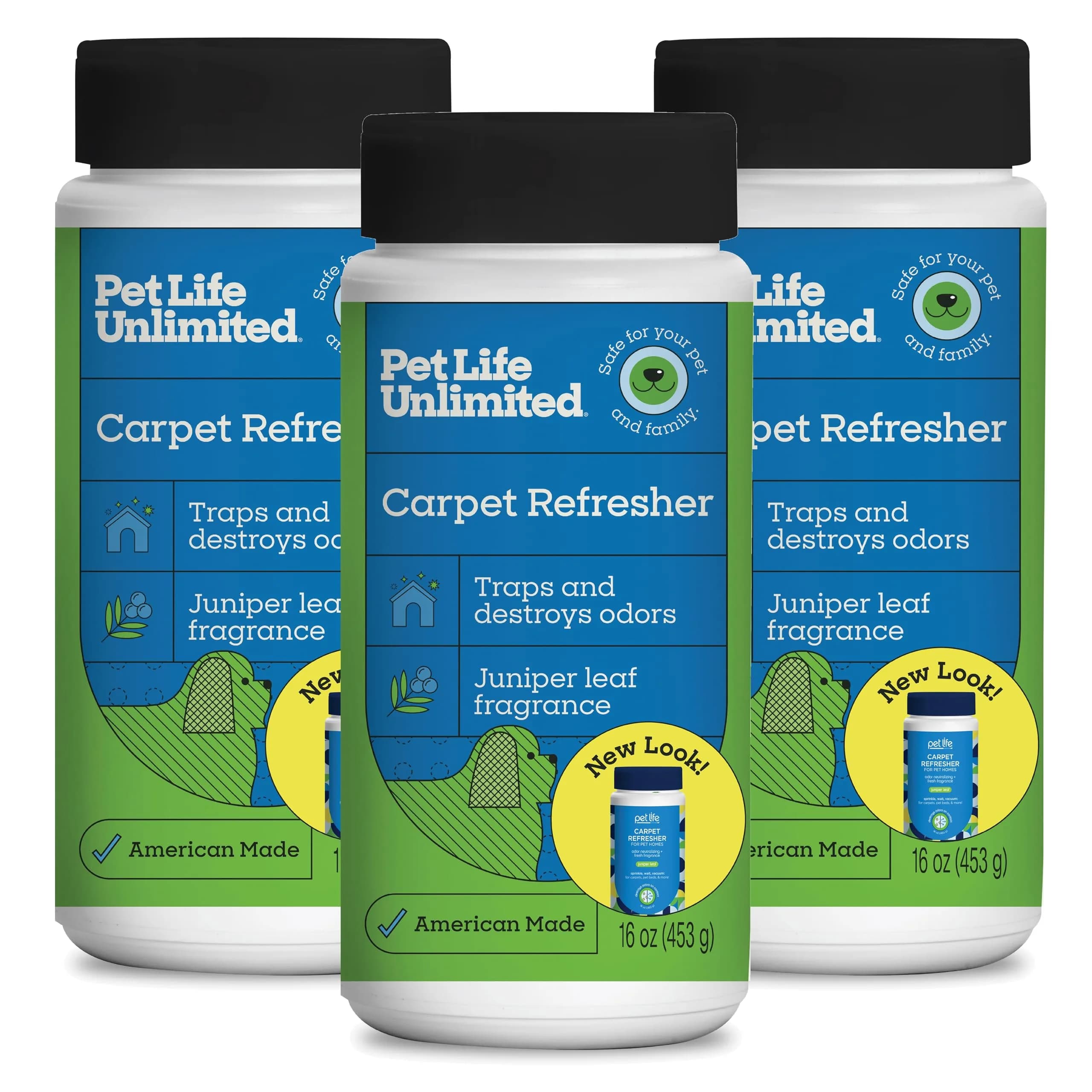 Pet Life Unlimited Carpet Deodorizer Powder 16 oz (454 g) | Plant-Based Wild Sage & Neroli Scent — Pack of 3