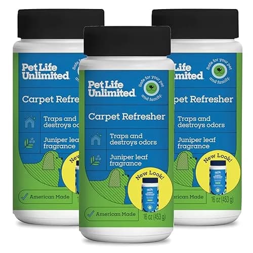 Pet Life Unlimited Carpet Deodorizer Powder Juniper Leaf Scent 1.36 kg (48 oz Pack of 3) | Plant-Based Odor Eliminator for Homes with Pets thumbnail 1