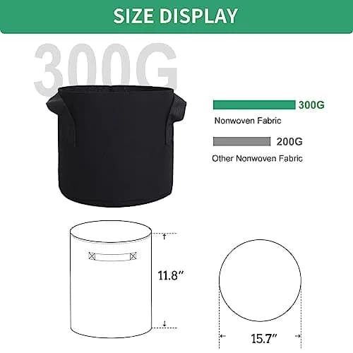 SILKIR Grow Bag 5-Pack | Black 10 Gallon Heavy Duty Fabric Pots for Gardening Applications with Handles thumbnail 2