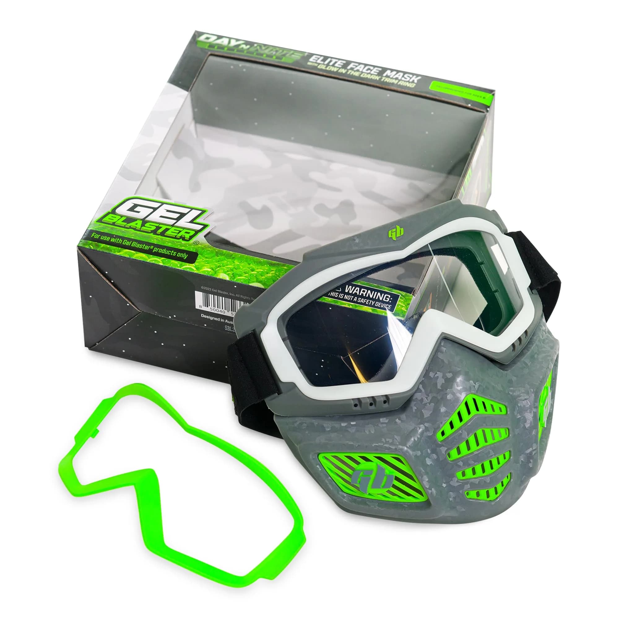 Gel Blaster Elite Face Mask with Detachable Goggles & Glow-in-the-Dark Trim, Green | Ages 14+ Tactical Paintball Mask — Green