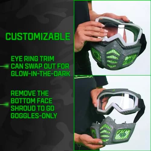 Gel Blaster Elite Face Mask with Detachable Goggles & Glow-in-the-Dark Trim, Green | Ages 14+ Tactical Paintball Mask thumbnail 4