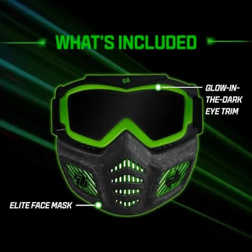 Gel Blaster Elite Face Mask with Detachable Goggles & Glow-in-the-Dark Trim, Green | Ages 14+ Tactical Paintball Mask thumbnail 5