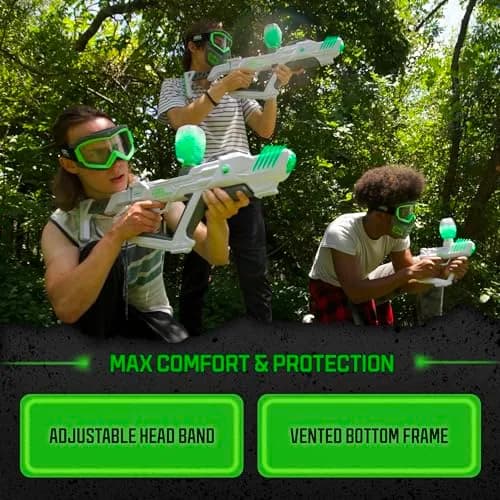 Gel Blaster Elite Face Mask with Detachable Goggles & Glow-in-the-Dark Trim, Green | Ages 14+ Tactical Paintball Mask thumbnail 3