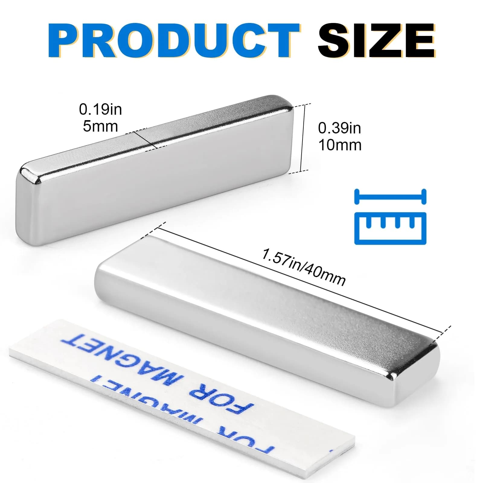 TRYMAG Strong Neodymium Bar Magnets with Adhesive Backing, 40x10x5 mm (25 Pack) | N42 Grade for Heavy Duty Use - view 2