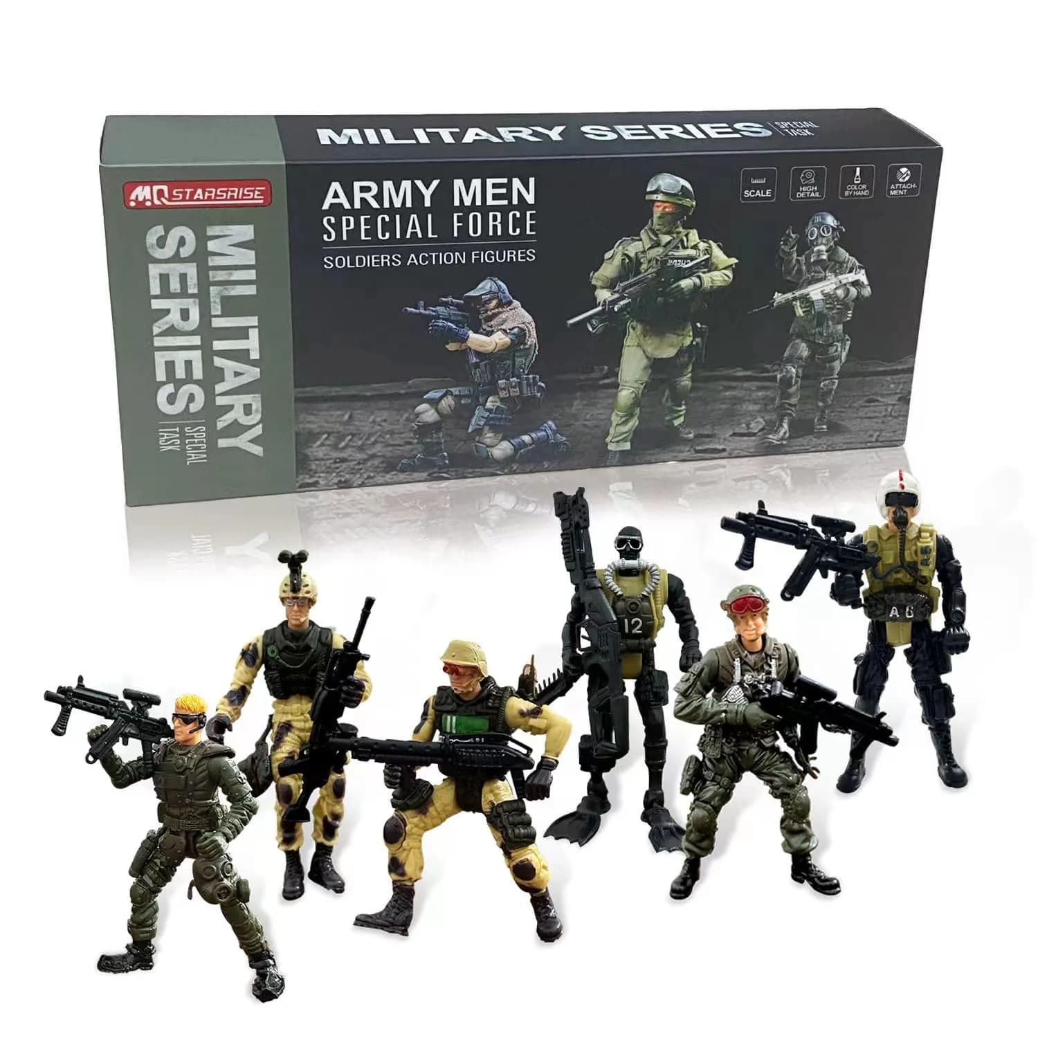 MQSTARSRISE Army Men Toy Set for Boys 4-7 | Realistic Military Action Figures with Accessories — Yellow