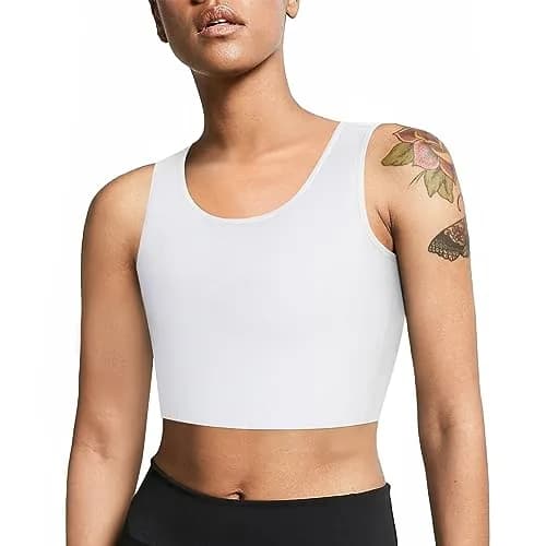 LEINIDINA Chest Binder Bra Transgender FTM LGBT Compression Tank Top, White | Flat Chest, Comfortable Fit thumbnail 1