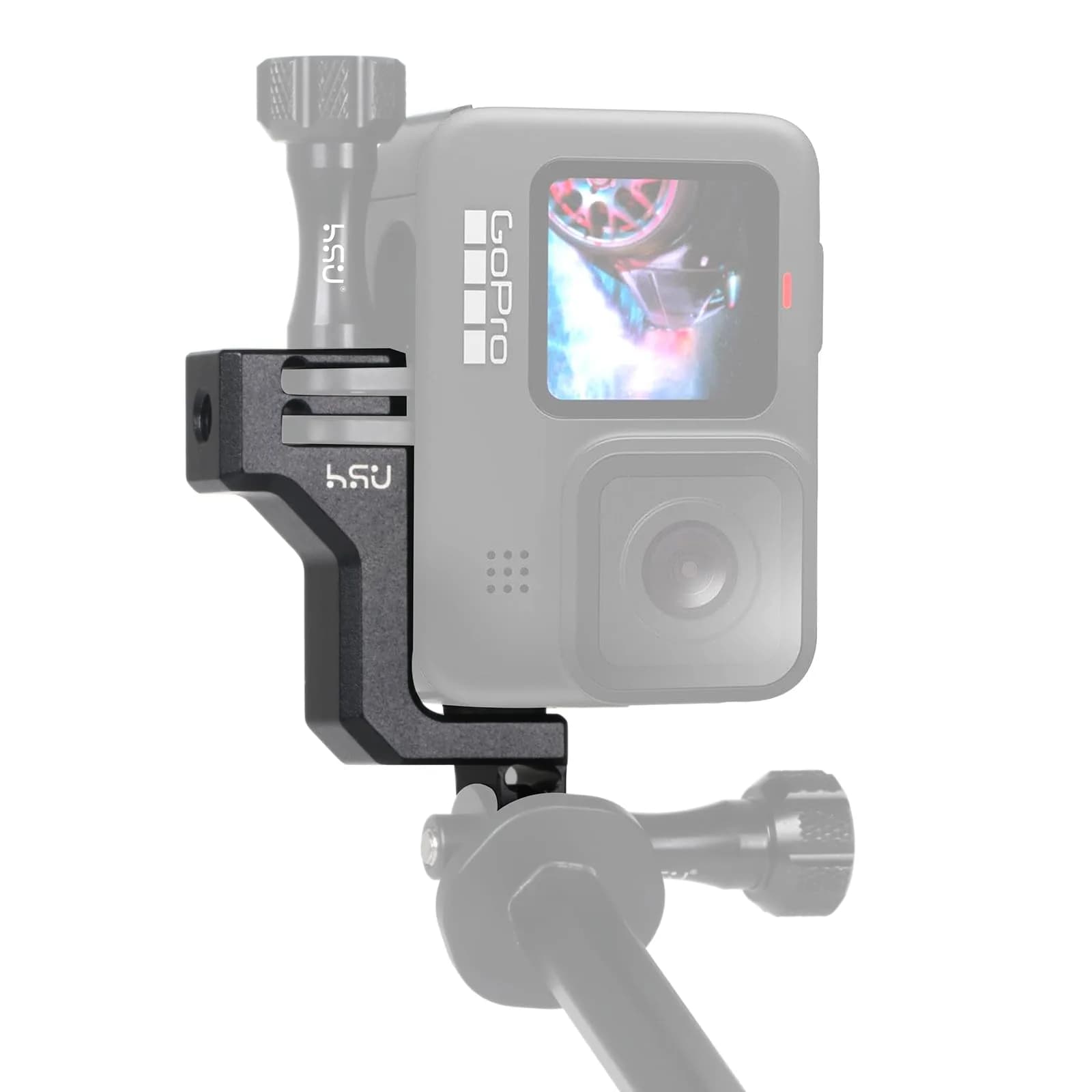 HSU Aluminum 90° Vertical Bracket Adapter Elbow Mount for GoPro Black | Supports 90° & 180° Angles — Black