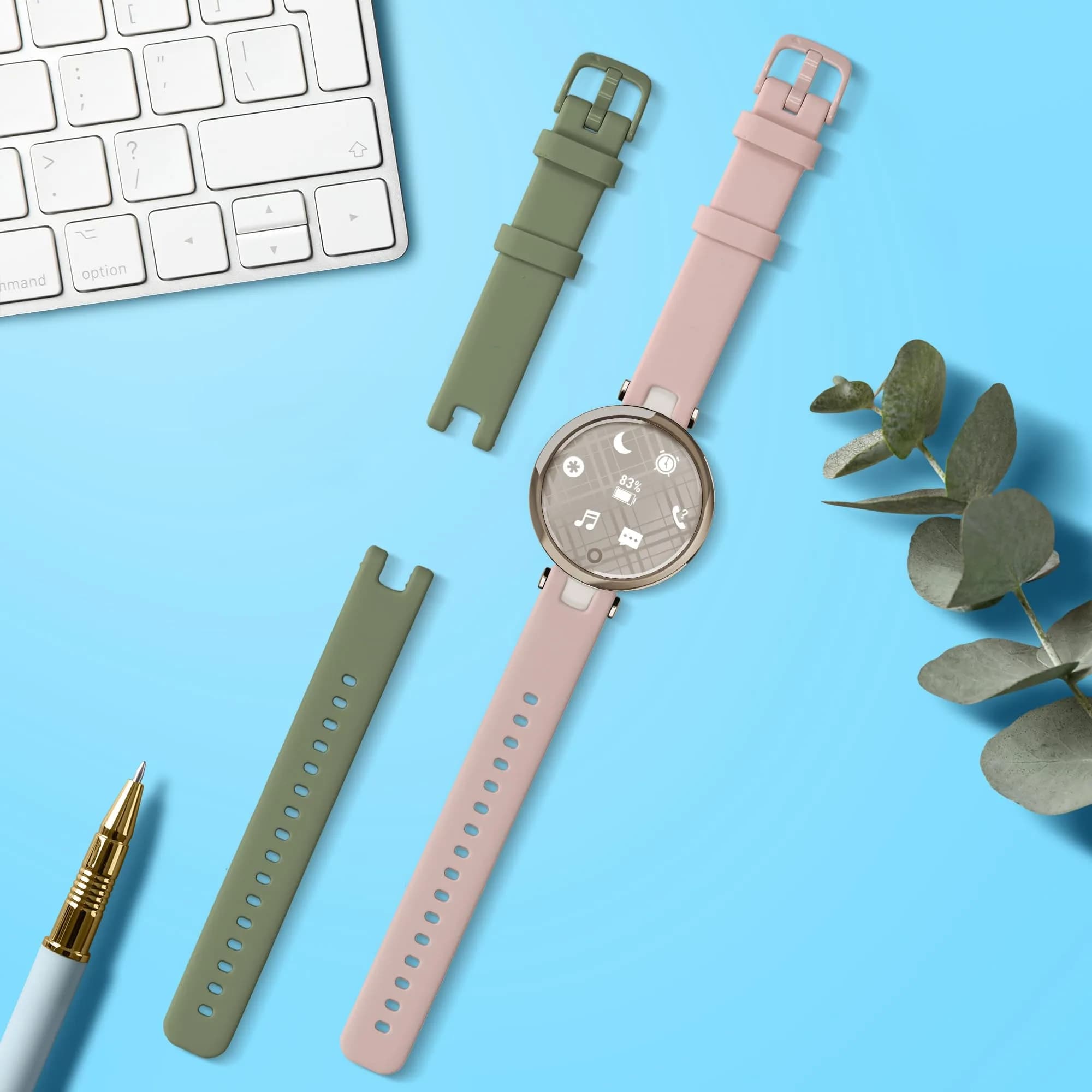 kwmobile Silicone Watch Bands Compatible with Garmin Lily Sport - 2x Pastel Green/Dusty Pink Straps | Adjustable 14-22cm - view 2