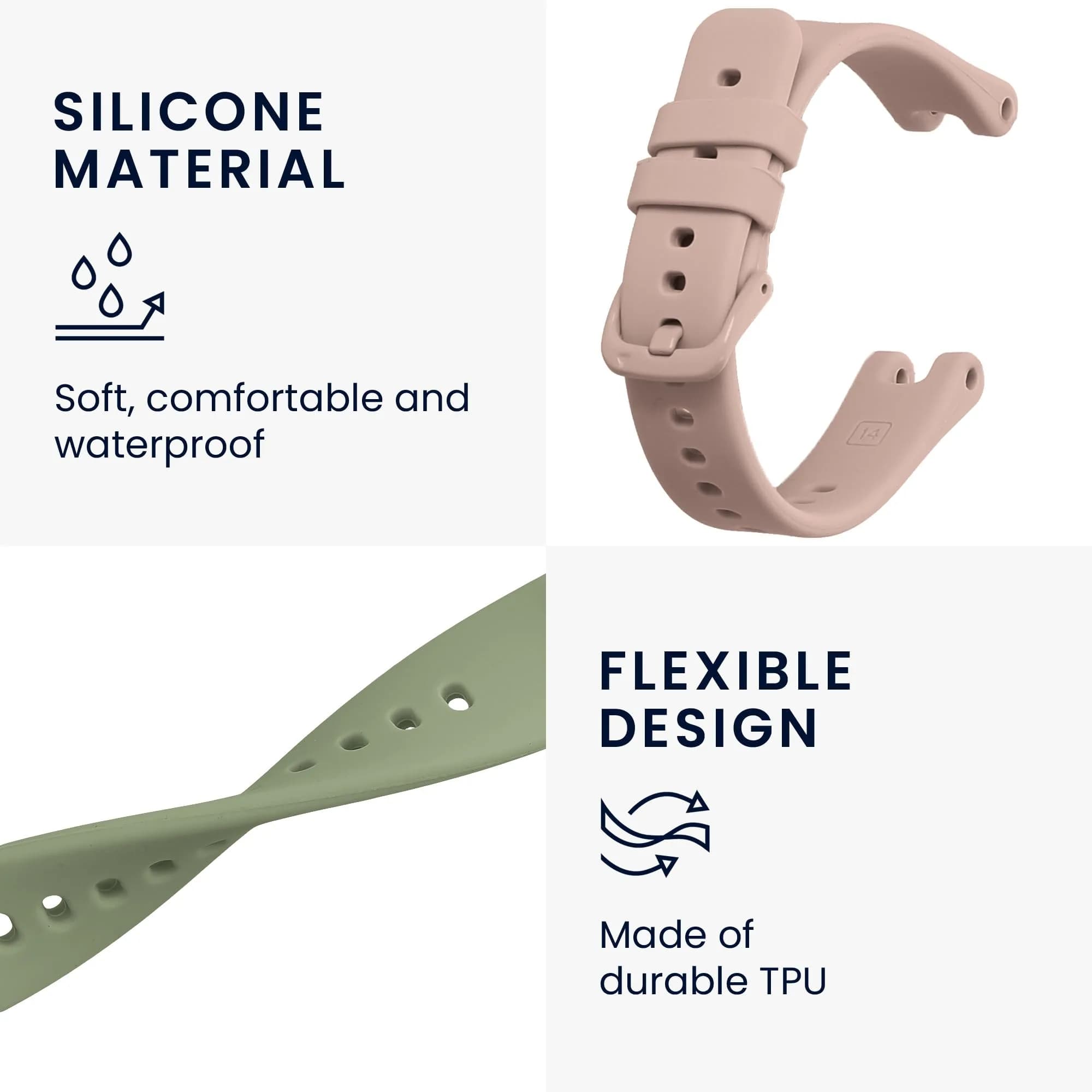 kwmobile Silicone Watch Bands Compatible with Garmin Lily Sport - 2x Pastel Green/Dusty Pink Straps | Adjustable 14-22cm - view 3