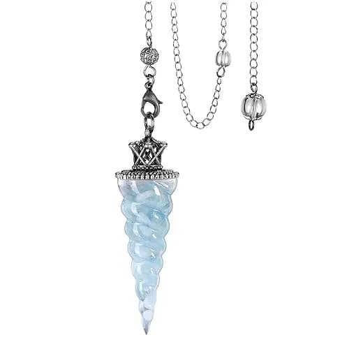 Jovivi Natural Aquamarine Crystal Pendulum for Divination Dowsing, 52mm (2.05") Cone Pointed Pendant with 9" Chain, Resin Chip Stones Healing Reiki Chakra Gemstone thumbnail 1