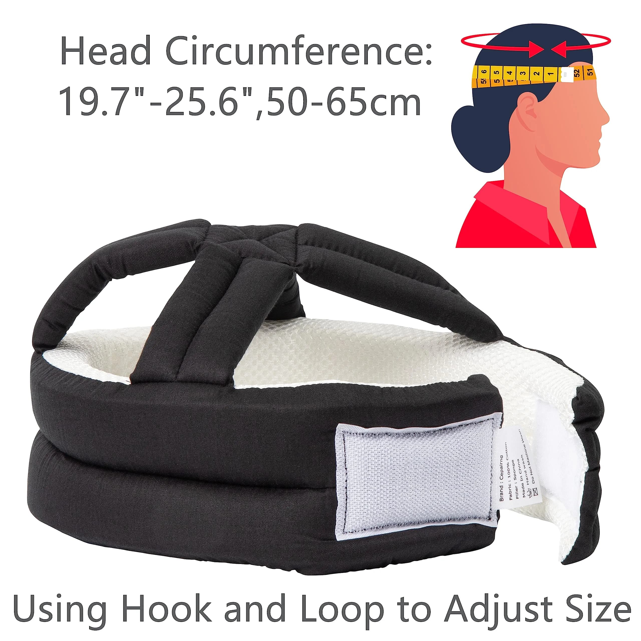Cepairng Black Mesh Inner Breathable Protective Hat for Falls - Adjustable Senior Safety Cap - view 3