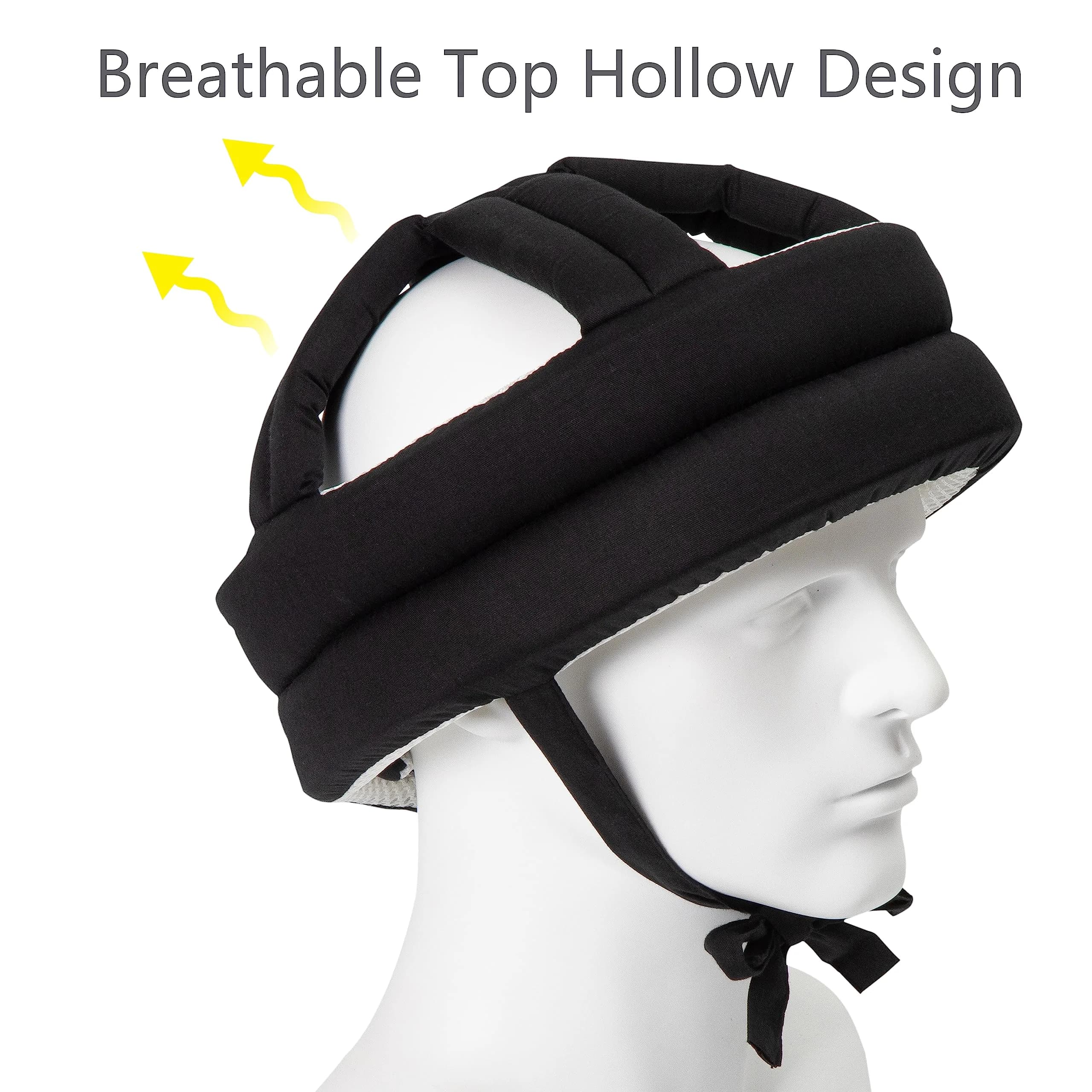 Cepairng Black Mesh Inner Breathable Protective Hat for Falls - Adjustable Senior Safety Cap - view 4