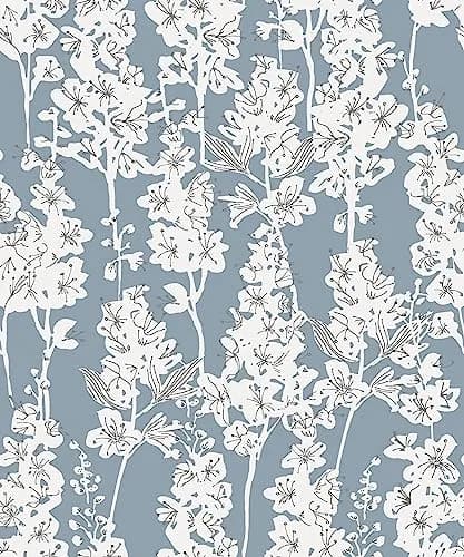 By Dylan M Blue Larkspur Peel and Stick Wallpaper | Botanical Floral Design, 20.5" x 216" thumbnail 1