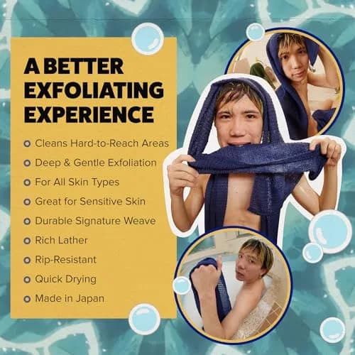 GOSHI Exfoliating Shower Towel - Long Body Scrubber, Blue | Rip-Resistant, Gentle & Effective thumbnail 3