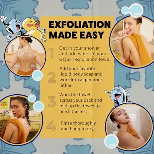 GOSHI Exfoliating Shower Towel - Long Body Scrubber, Orange | Rip-Resistant, Gentle & Effective thumbnail 7