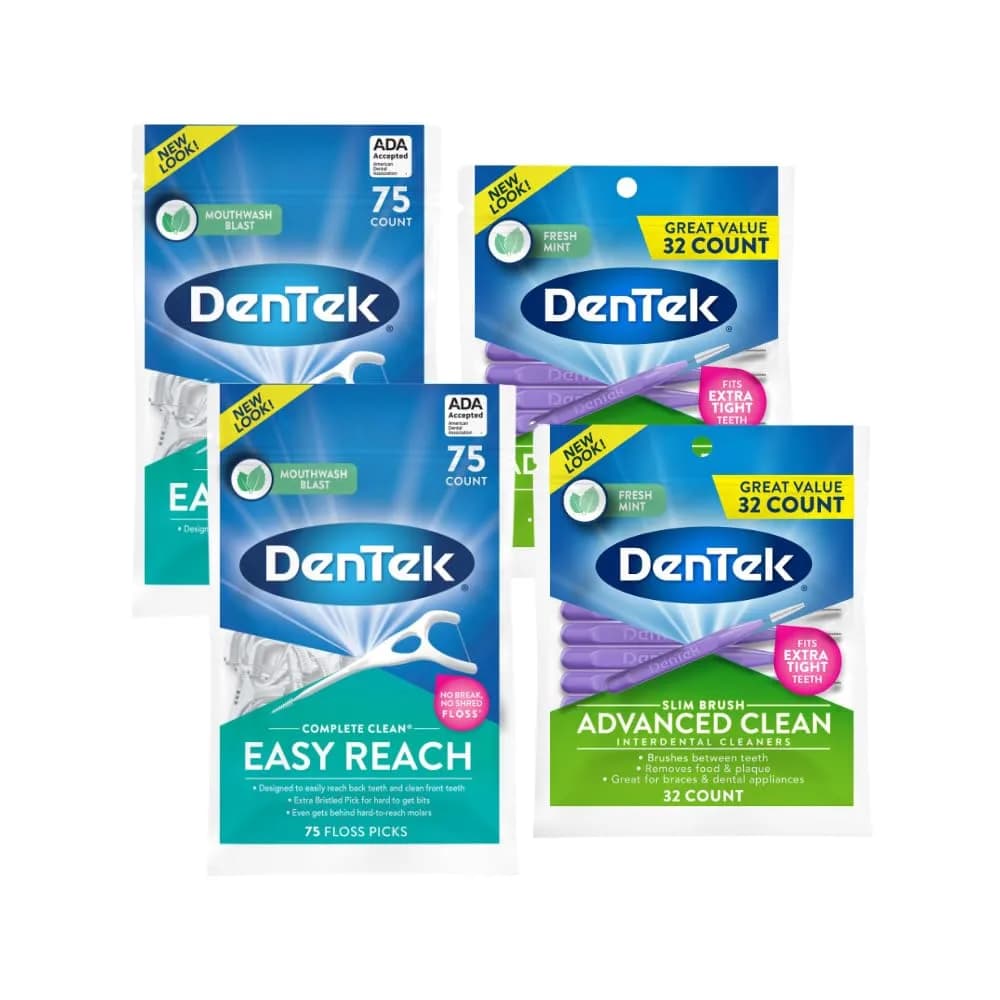 DenTek Complete Clean Variety Pack Floss Picks & Interdental Cleansers 214 Count | Fresh Mint Angles & Slim Brush — Stick