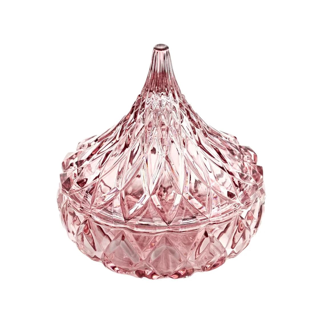 Godinger Hershey Kiss Shaped Crystal Candy Dish with Lid | 5L (1.69 Gallon) Capacity — Blush