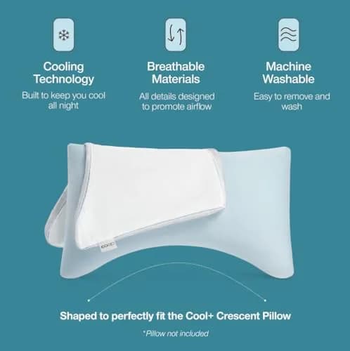 Coop Home Goods Cool+ Crescent Pillow Cover King Size Cooling Bed Pillow Case for Hot Sleepers, Ultra Soft & Breathable Pillowcase with Zipper and 2-Inch Gusset | 51x91 cm (20x36 in) thumbnail 2