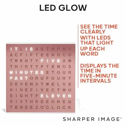 Sharper Image LED Word Clock 7.75" Rose Gold Finish | Modern Time Display with 5-Minute Alerts thumbnail 5