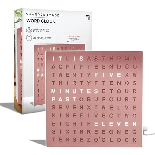 Sharper Image LED Word Clock 7.75" Rose Gold Finish | Modern Time Display with 5-Minute Alerts thumbnail 1