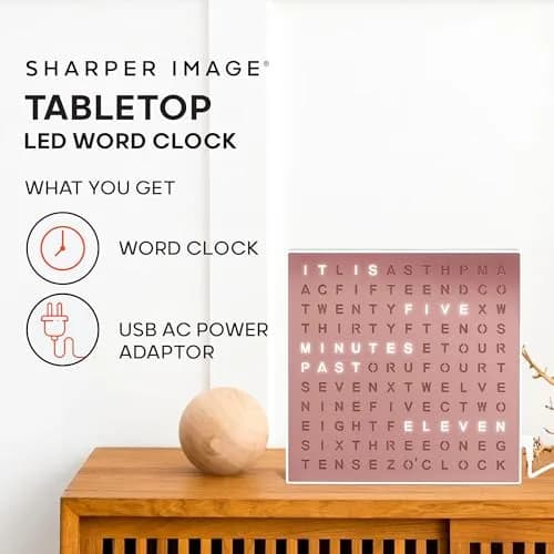 Sharper Image LED Word Clock 7.75" Rose Gold Finish | Modern Time Display with 5-Minute Alerts thumbnail 2