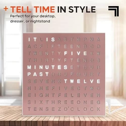 Sharper Image LED Word Clock 7.75" Rose Gold Finish | Modern Time Display with 5-Minute Alerts thumbnail 3
