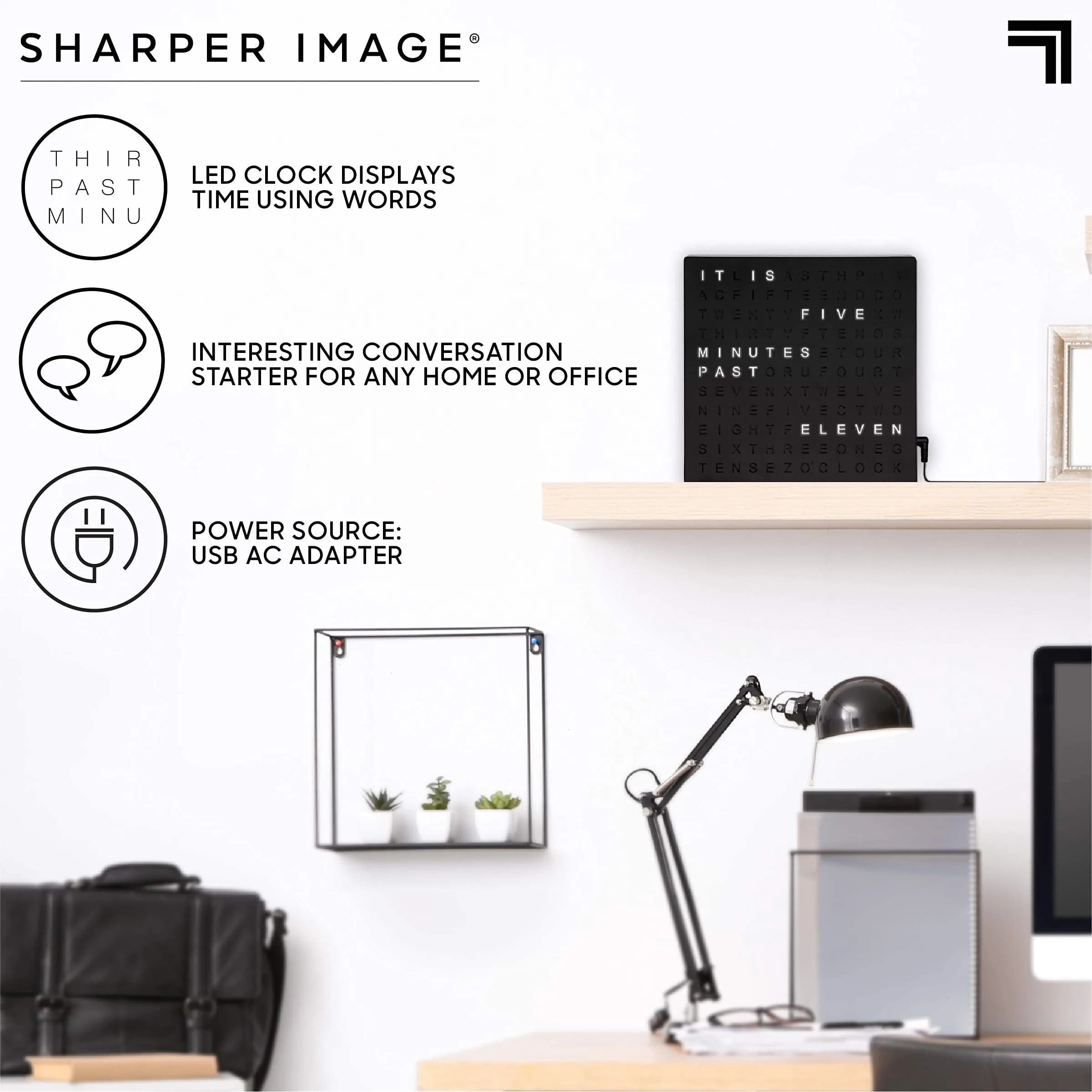 Sharper Image LED Word Digital Clock, 7.75" | Modern Time Display, Silver Finish, Light-Up Wall & Desk Decor thumbnail 3