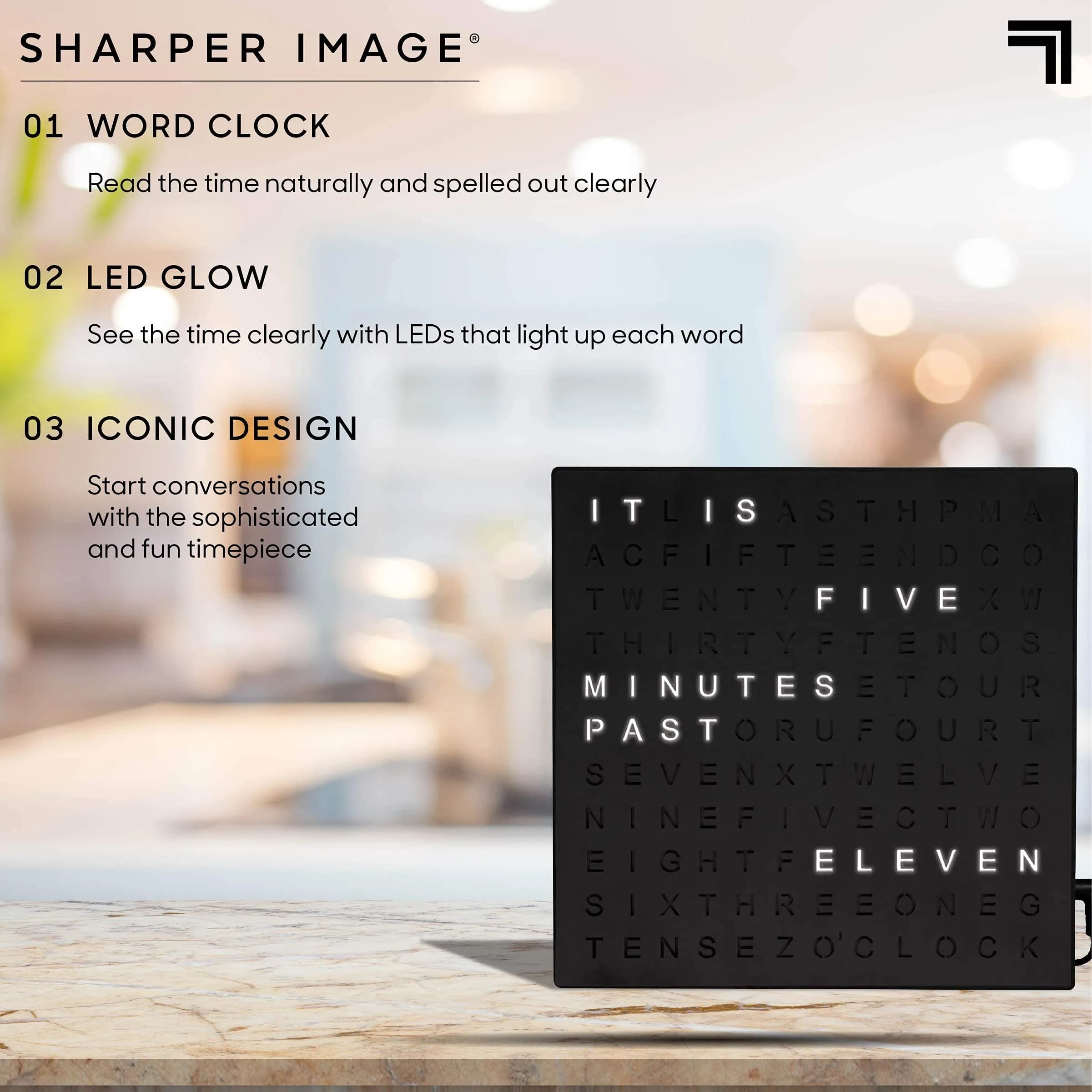 Sharper Image LED Word Digital Clock, 7.75" | Modern Time Display, Silver Finish, Light-Up Wall & Desk Decor thumbnail 4