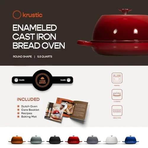 Krustic 6 Qt Enameled Cast Iron Dutch Oven for Sourdough Bread | 10 Inch Red thumbnail 5