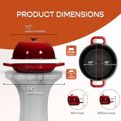 Krustic 6 Qt Enameled Cast Iron Dutch Oven for Sourdough Bread | 10 Inch Red thumbnail 9