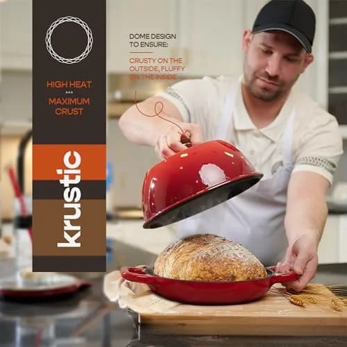 Krustic 6 Qt Enameled Cast Iron Dutch Oven for Sourdough Bread | 10 Inch Red thumbnail 4
