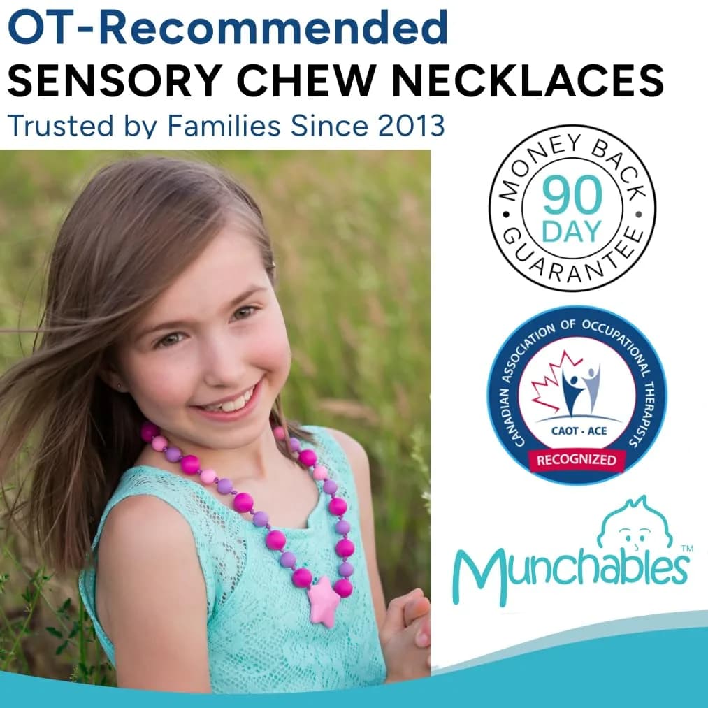 Munchables Starlight Chewelry Necklace (Fuchsia/Aqua/Pink) | OT-Recommended Sensory Chew for Children & Adults — Purple/Pink/Fuchsia