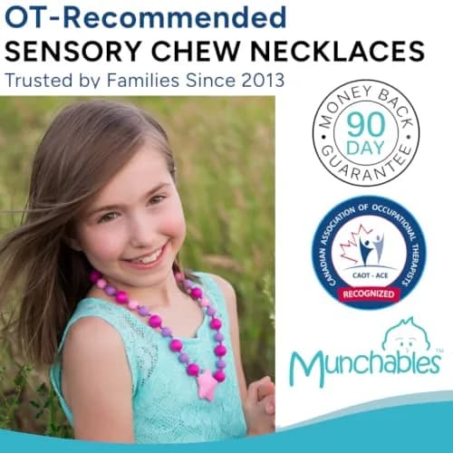 Munchables Starlight Sensory Chew Necklace, Medium Chew, Purple/Pink/Fuchsia | Food-Grade Silicone Oral Sensory Support thumbnail 1