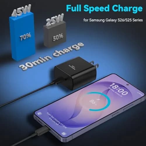 Ubearkk 45W USB Type C Charger with 8ft Cable | Fast Charging for Samsung & More thumbnail 3