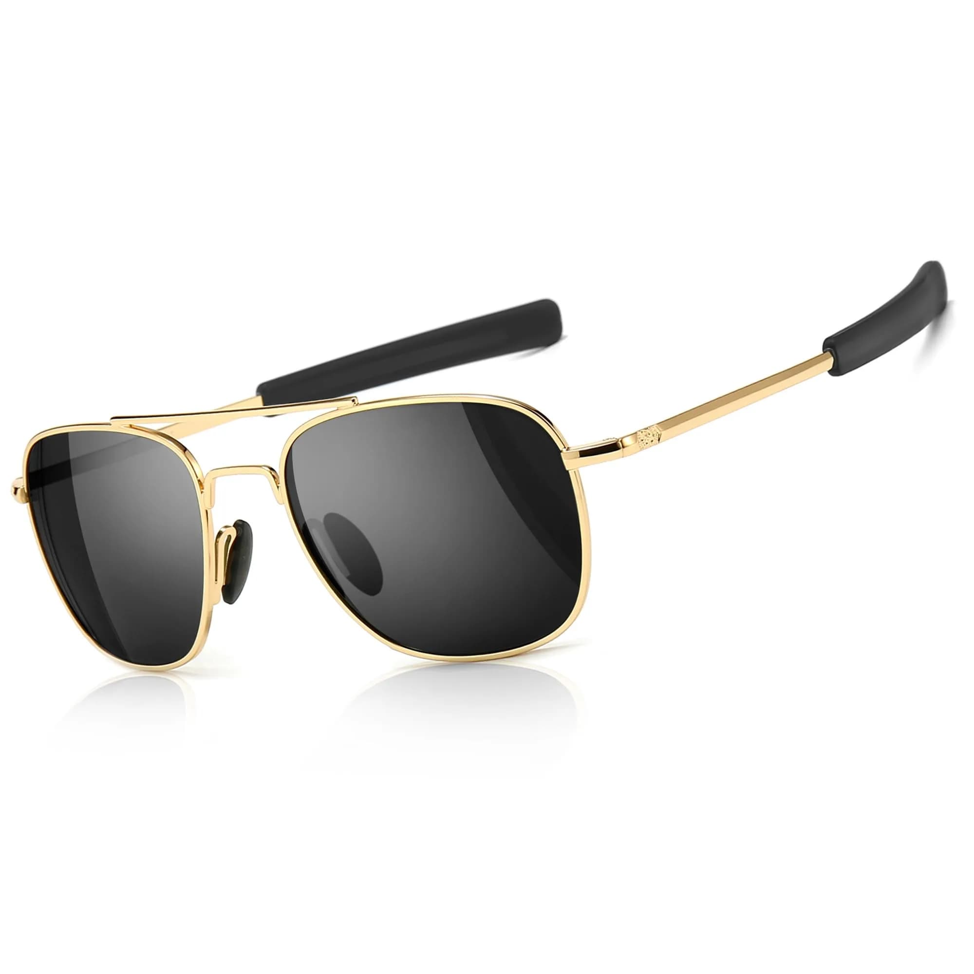 SUNGAIT Men's Military Style Polarized Pilot Aviator Sunglasses Bayonet Temples | HD UVA/UVB Protection & Durable Metal Frame — Gold/Gray