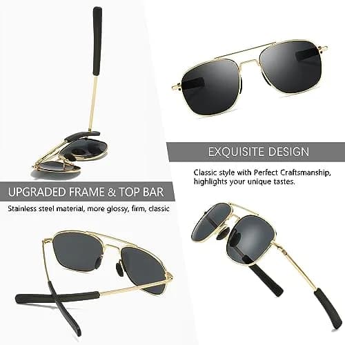 SUNGAIT Men's Military Style Polarized Pilot Aviator Sunglasses Bayonet Temples | HD UVA/UVB Protection & Durable Metal Frame thumbnail 5