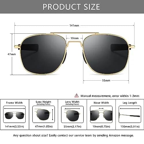 SUNGAIT Men's Military Style Polarized Pilot Aviator Sunglasses Bayonet Temples | HD UVA/UVB Protection & Durable Metal Frame thumbnail 6