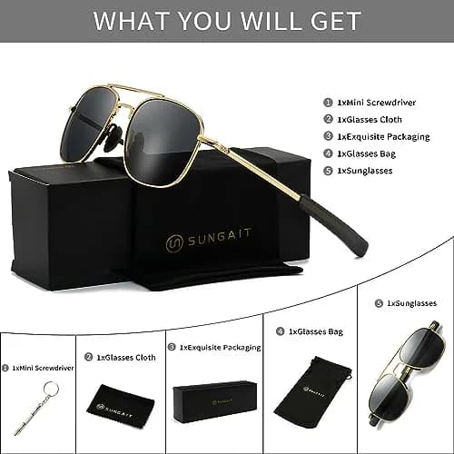 SUNGAIT Men's Military Style Polarized Pilot Aviator Sunglasses Bayonet Temples | HD UVA/UVB Protection & Durable Metal Frame thumbnail 7
