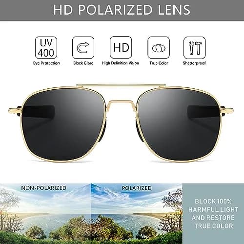 SUNGAIT Men's Military Style Polarized Pilot Aviator Sunglasses Bayonet Temples | HD UVA/UVB Protection & Durable Metal Frame thumbnail 3