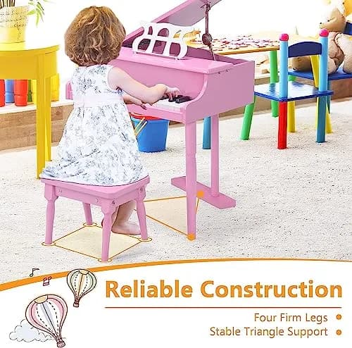 HONEY JOY Classical Kids Piano 30-Key Mini Grand Pink | Wooden Musical Toy for 3+ thumbnail 7