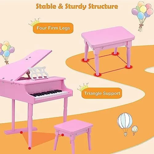 HONEY JOY Classical Kids Piano 30-Key Mini Grand Pink | Wooden Musical Toy for 3+ thumbnail 9