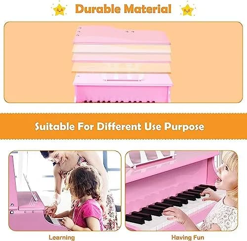 HONEY JOY Classical Kids Piano 30-Key Mini Grand Pink | Wooden Musical Toy for 3+ thumbnail 2