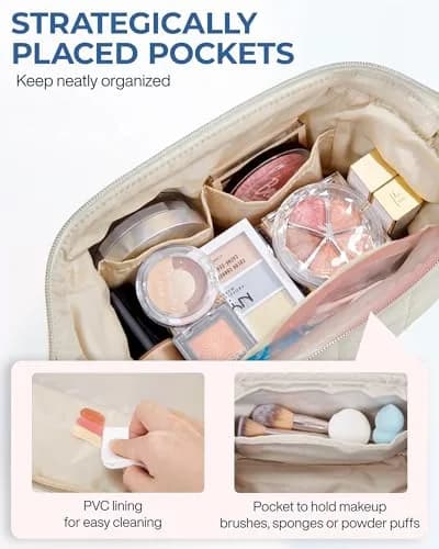BAGSMART Makeup Bag Travel Toiletry Bag, Wide-Open Zipper, Beige | Spacious, Easy-Clean, Multi-Function thumbnail 5