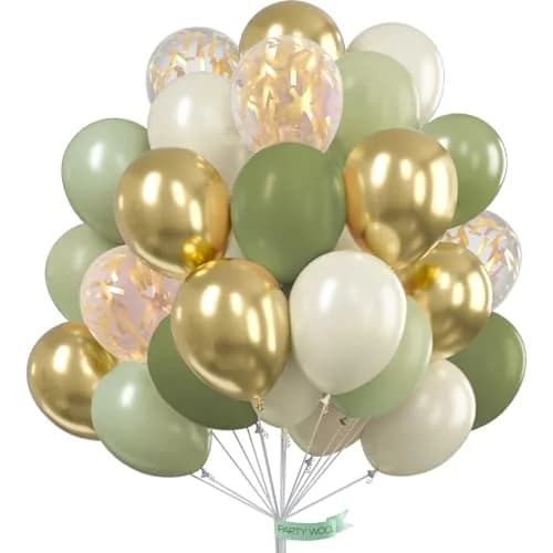 PartyWoo Sage Green Balloons 100pcs Pack Gold and Sand White Balloons | Assorted Colors Value Pack thumbnail 1