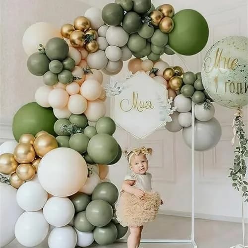 PartyWoo Sage Green Balloons 100pcs Pack Gold and Sand White Balloons | Assorted Colors Value Pack thumbnail 3